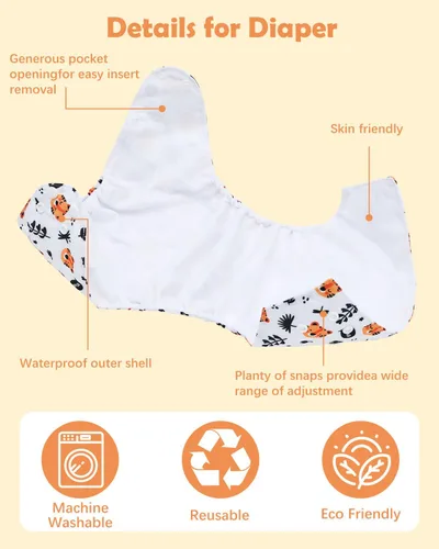 Miniatura 3 de babygoal Pañales de Tela Grandes Paquete de 13 para Niños Pequeños de 3-5 Años, Cubiertas de Pañales de Tela Paquete de 6 con 6 Insertos y Bolsa