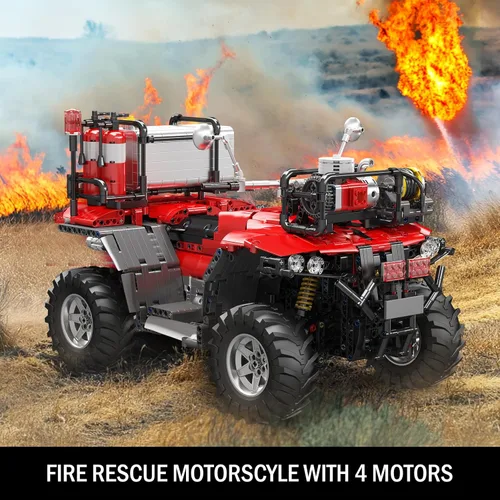 Miniatura 2 de Mould King 23003 Rescure Fire - Juego de construcción de motocicleta a control remoto con 4 motores, modelo de automóvil para construir