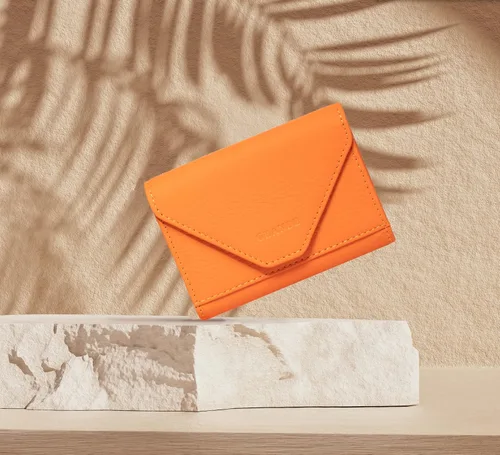 Miniatura 2 de grande Estuches para tarjetas 3639, Naranja, Tarjetero de cuero con cierre magnético, cartera pequeña de acordeón para mujer