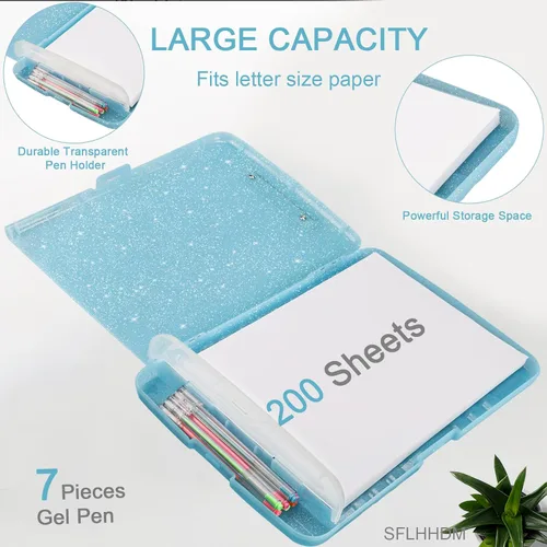 Miniatura 3 de Portapapeles con purpurina con almacenamiento, portapapeles de almacenamiento con soporte para bolígrafos, tableros de clip A4 de 8.5 x 11 pulgadas