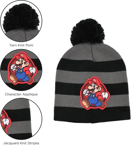 Miniatura 3 de Nintendo Conjunto de gorro de invierno, bufanda y guantes para niños, Super Mario para edades de 4 a 7 años