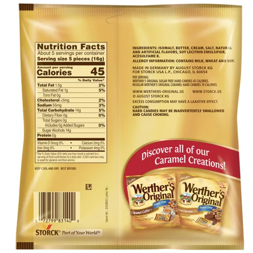 Miniatura 7 de Needzo Werther's Original - Paquete de caramelos masticables sin azúcar y caramelo de chocolate, bolsa compartible con caramelos envueltos
