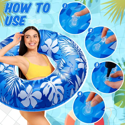 Miniatura 4 de Anillos de natación jumbo de 47.24 pulgadas para piscina inflable, tubo de flotación con hojas tropicales, anillo inflable para piscina para niños