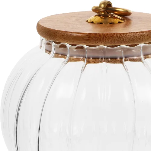 Miniatura 5 de Hemoton Tarro de almacenamiento de vidrio en forma de calabaza con tapa de bambú, recipiente hermético transparente de 27 onzas para organizar café