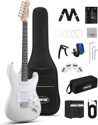 Miniatura 24 de Tostar Kit de guitarra eléctrica con amplificador, 39 pulgadas, tamaño completo, 6 cuerdas, ligero, diseño de cuerpo redondeado, interruptor