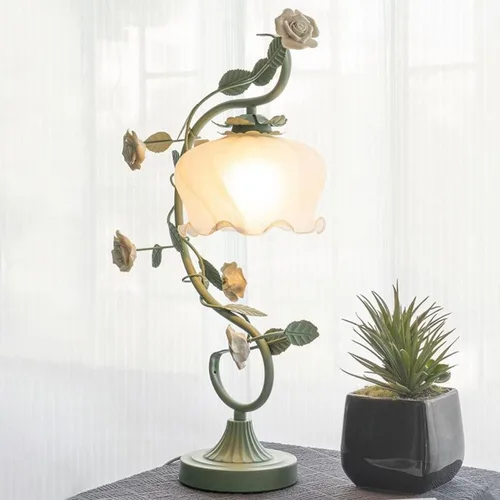 Miniatura 3 de TFCFL Lámpara de Mesa de Flor de Rosa para Dormitorio, Lámpara de Escritorio de Vidrio Manchado Elegante Lámpara de Mesa Enchufable Luz de Mesita
