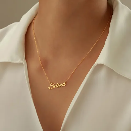 Miniatura 2 de Novgarden Collar con nombre personalizado, chapado en oro de 18 quilates, collar con nombre personalizado con placa de nombre, regalo de joyería