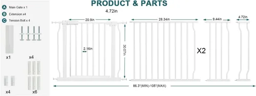 Miniatura 2 de Puertas de bebé extra anchas, puertas grandes y largas para perros para la casa, puertas, escaleras, puerta de presión para perros y mascotas, Blanco