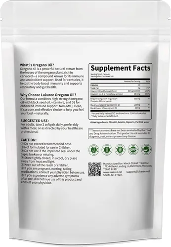 Miniatura 9 de Aceite de orégano 5 en 1 con aceite de semilla negra, 99% Carvacrol Thymoquinone 320 cápsulas de aceite de orégano orgánico, vitamina