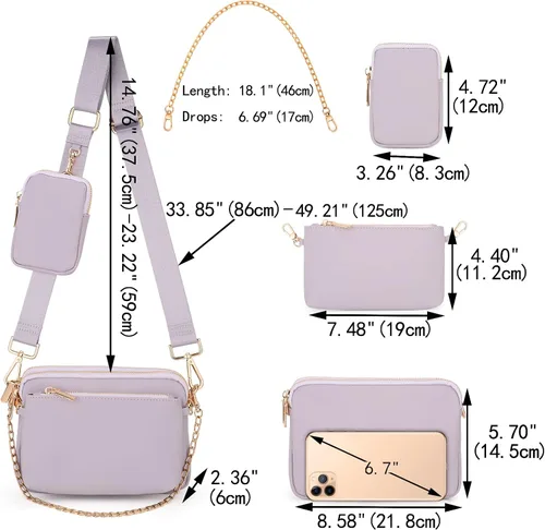 Miniatura 6 de UTO Pequeñas bolsas cruzadas para mujer, 3 en 1, diseño de moda, mini cangurera con correa