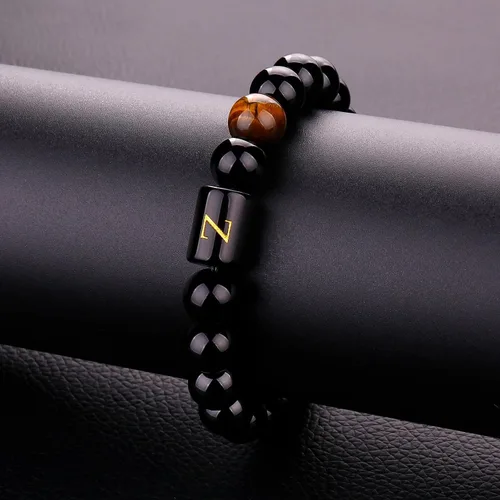 Miniatura 133 de SUMMER LOVE Regalos para el Día del Padre, pulsera con inicial de piedra de ónix negro de 0.394 pulgadas para hombres, pulsera de cuerda trenzada