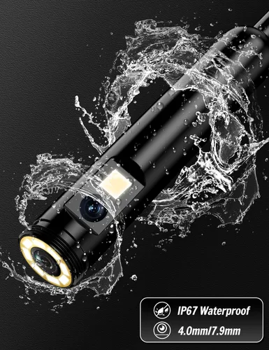 Miniatura 5 de Cámara endoscopio con luz, boroscopio HD 1920P con 8 luces LED ajustables, boroscopio con cámara de serpiente semirrígida de 16.4 pies con luz