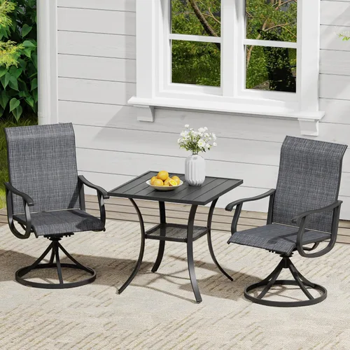 Miniatura 72 de VICLLAX Muebles pequeños de exterior de 3 piezas, 2 sillas giratorias de patio y mesa redonda pequeña para 2, sillas de carbón oscuro y negro