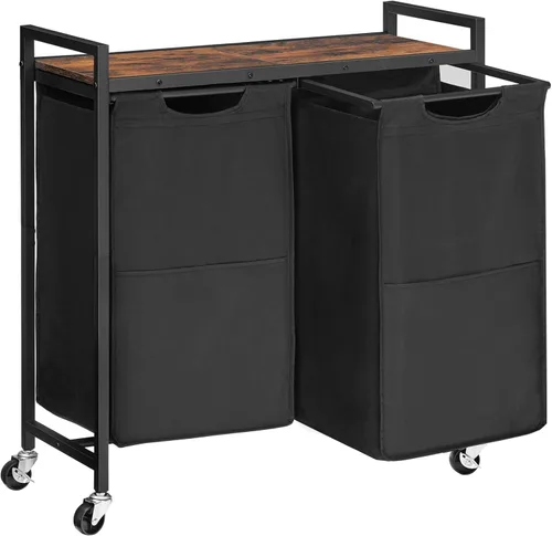 HOOBRO Cesta de lavandería, clasificador de ropa sucia de 2 secciones, 2 × 13 galones (49.5 L), cesta de lavandería con ruedas, carrito rodante,