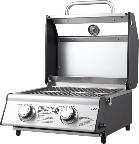 Miniatura 4 de Parrilla portátil de gas propano de 2 quemadores Clearview® Monument Grills para cocinar al aire libre, dos quemadores de 15,000 BTU, acero