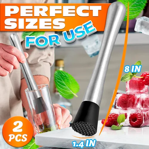 Miniatura 2 de 2 unidades de barra para cócteles con cabezal de nailon ranurado seguro para el vidrio, acero inoxidable de 8 pulgadas para limonada, apto