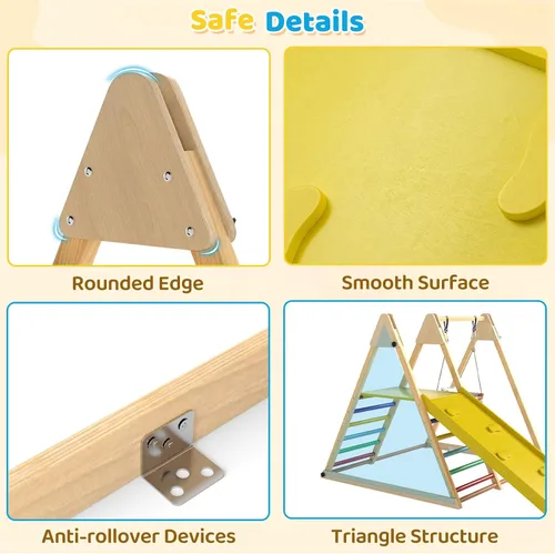 Miniatura 9 de OLAKIDS Gimnasio de la selva para interiores, 3 en 1 de madera plegable Montessori Juguetes de escalada para niños pequeños con escalera ajustable