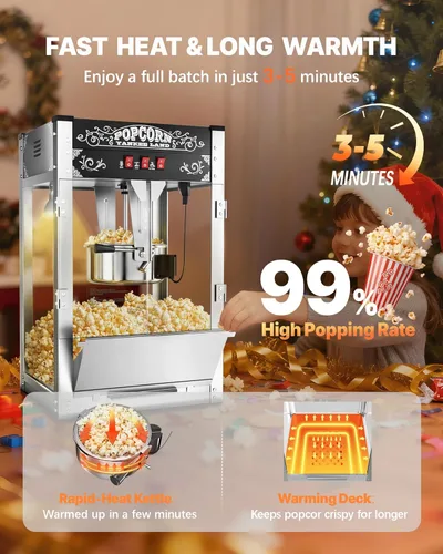 Miniatura 3 de Máquina comercial de palomitas de maíz de 16 onzas, 1440 W, máquina de palomitas de cine, máquina de palomitas de mesa negra con control de 3 Negro