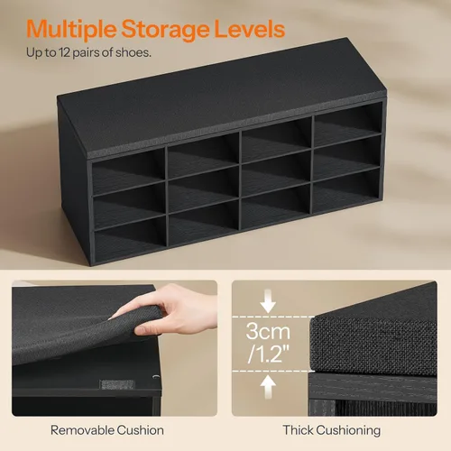 Miniatura 6 de HOOBRO Shoe Storage Bench with Cushion, 39.4" L Entryway Bench with 12 Cubbies, Entryway Hall Tree with Storage, Cubby Shoe Rack Bench with Coat