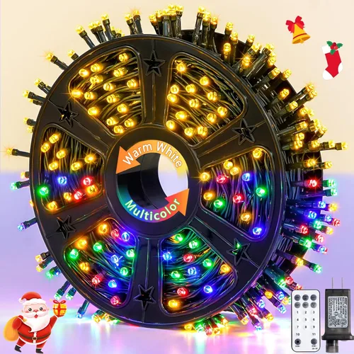 Miniatura 17 de JMEXSUSS 500 luces LED azules de Navidad al aire libre, 173 pies, 8 modos, tira de luces de Navidad, impermeable, luz LED azul para árbol enchufable