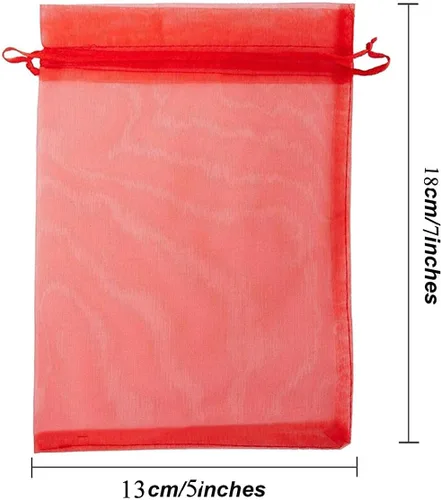 Miniatura 3 de Bolsas de regalo de organza de 5 x 7 pulgadas con cordón para joyas, dulces, flores de lavanda secas, 100 bolsitas rojas, bolsa de malla de tela