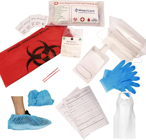 Kit de limpieza de patógenos y vómitos transmitidos por la sangre – Cumple con OSHA | Kit completo de derrames de primera respuesta para líquidos