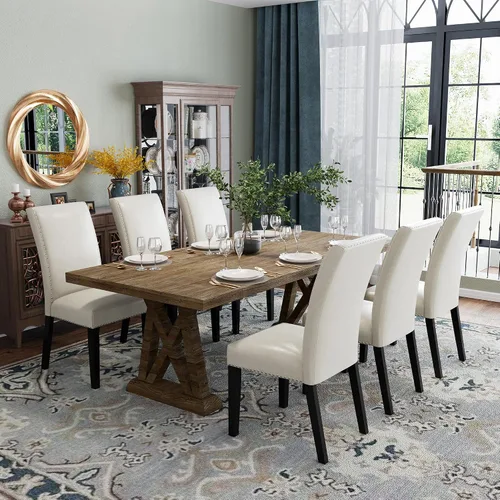 Miniatura 10 de PADMA HOUSE Grey Parsons - Juego de 4 sillas de comedor tapizadas, de piel sintética, con ribete de cabeza de clavo, moderna silla auxiliar sin Gris