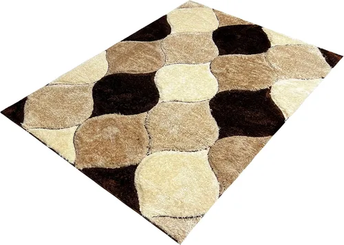 Miniatura 7 de Alfombra de área 4D color marrón de 5 x 7 pulgadas, felpa gruesa y suave y moderna, resistente a las manchas, fácil de limpiar y hecha a máquina