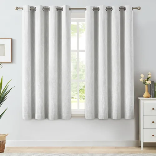 Miniatura 44 de Melodieux Elegantes cortinas opacas de algodón para oscurecer la habitación, para sala de estar, dormitorio, con aislamiento térmico, paneles