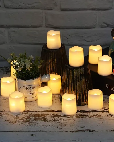 Miniatura 7 de SHYMERY Velas votivas sin llama, velas falsas eléctricas parpadeantes sin llama, paquete de 24 velas LED de té LED de más de 200 horas a