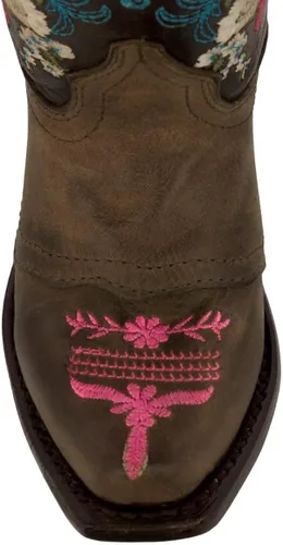 Miniatura 3 de Girls Jazmin Brown Toddler Floral Embroidery Cowgirl Boots Snip Toe