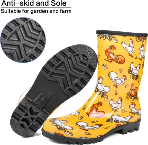 Miniatura 14 de DKSUKO Waterproof Womens Rain Boots insulated,Lightweight Rubber fashion Boots in Gardening,Warm and Comfortable Wide Calf Rain Boots with Glossy in