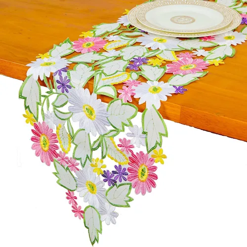 Miniatura 8 de AMARED Spring Daisy - Caminos de mesa bordados con flores para decoración del hogar, 13 x 34 pulgadas