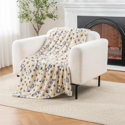 Berkshire Blanket Manta de felpa de terciopelo Peanuts® VelvetLoft® con personaje encantador de Snoopy, lienzo grande Peanuts Woodstock Snoopy