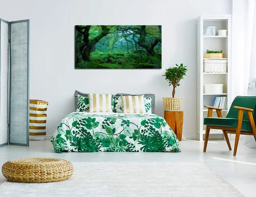 Miniatura 4 de Lienzo de bosque verde para pared, decoración de sala de estar, árboles grandes, imagen de naturaleza, lienzo moderno y grande, arte de madera