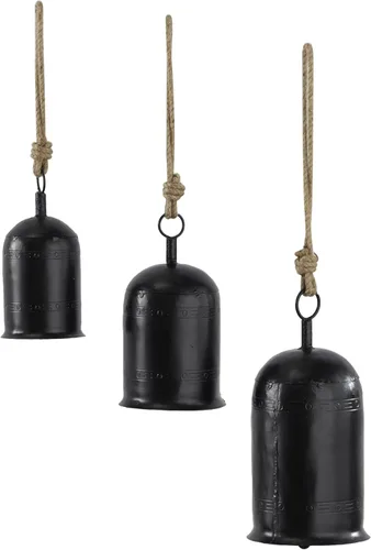 Miniatura 13 de Deco 79 - Campanas de vaca gigantes XL decorativas de metal dorado con cuerda de yute para colgar, juego de 3 campanas de 10 pulgadas, 8 pulgadas