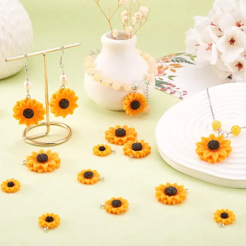 Miniatura 4 de Dijes de girasol de resina para hacer joyas, coloridos colgantes de flores de margaritas de verano, cuentas de girasol, adornos para pulseras, Flor