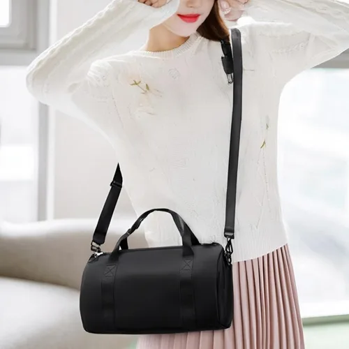 Miniatura 4 de Mini bolsa de gimnasio para mujer, bolsa de lona pequeña, mini bolsa de gimnasio, bolsa deportiva para yoga, natación, baile (negro)