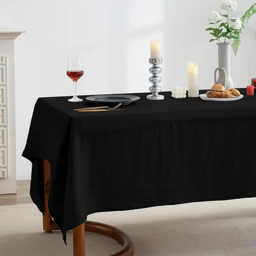 Miniatura 3 de EVERLY 100% Pure Linen Rectangle Tablecloths 60x84Inches for Dining,Buffet Parties,Picnic,Events,Weddings and Restaurants,Decorative Black