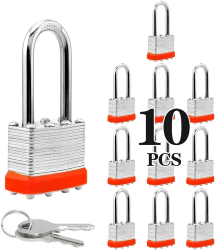 Miniatura 11 de ZonRo Candados de acero laminado con llave, cerraduras iguales con llave, 1-9/16 pulgadas de ancho, candados de grillete largo, paquete de 6, aro
