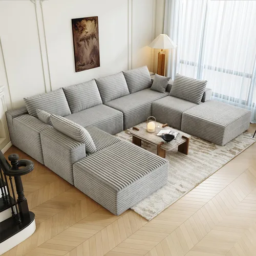Sofá seccional modular de 139.4 pulgadas, sofás minimalistas en forma de U de gran tamaño con 2 otomanas chaise y 2 asientos centrales, juego Gris
