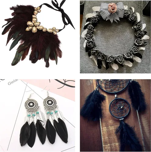 Miniatura 6 de Larryhot Black Craft Feathers - 240 plumas naturales mixtas de 6 estilos para bodas, fiestas en casa, suministros de atrapasueños y manualidades