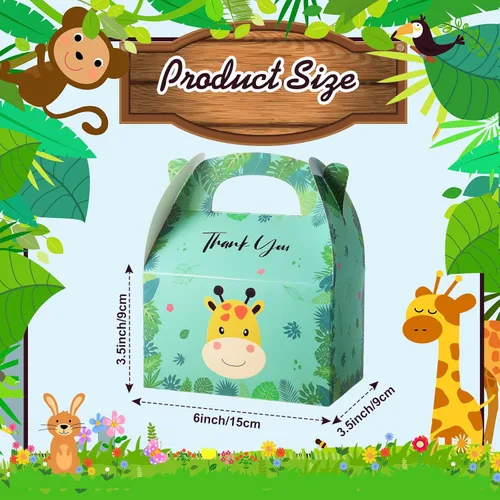 Miniatura 2 de Marspark 24 piezas de caja de regalo de fiesta de animales, bolsas de zoológico, caja de regalo para niños, baby shower, temática de selva