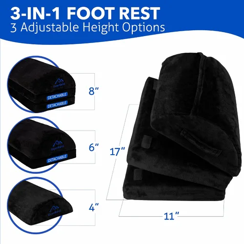 Miniatura 3 de EverRest Reposapiés debajo del escritorio para uso en la oficina, pies más cálidos, 3 alturas ajustables, taburete ergonómico alto para silla