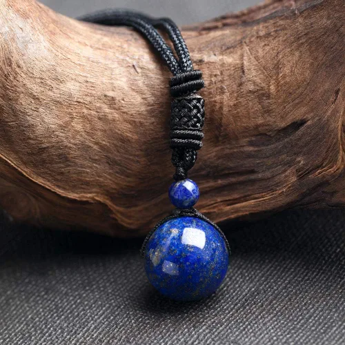 Miniatura 20 de iSTONE Collar unisex con dije de cuentas redondas auténticas, cadena de cuerda negra de 24 pulgadas para hombres y mujeres