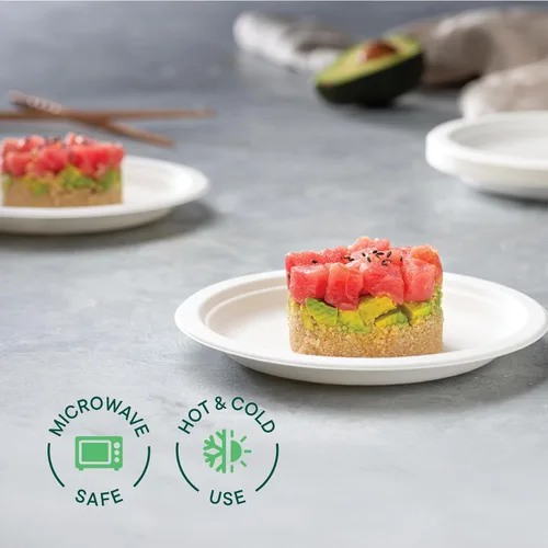 Miniatura 4 de Platos de papel 100 % compostables de 7 pulgadas, 1000 unidades, platos de postre resistentes, bagazo sin blanquear de color blanco natural, platos