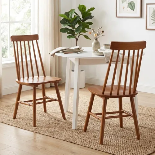 Miniatura 13 de Juego de 2 sillas de comedor negras, sillas de comedor de granja con respaldo de husillo, sillas de comedor sin brazos de madera maciza para cocina