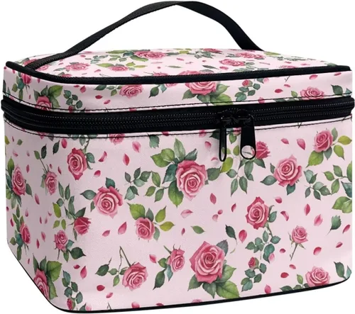 Miniatura 28 de 60S Groovy Hippie Flower Pink Pattern Travel Makeup Bags for Women Portable Tote Cosmetic Case with Carry Handle Toiletry Accessories Storage