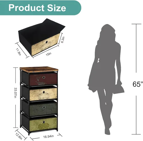 Miniatura 3 de VASICAR Mesita de noche con 4 cajones, organizador de almacenamiento de ropa, pequeña cómoda de tela para dormitorio, armario, entrada, pasillo