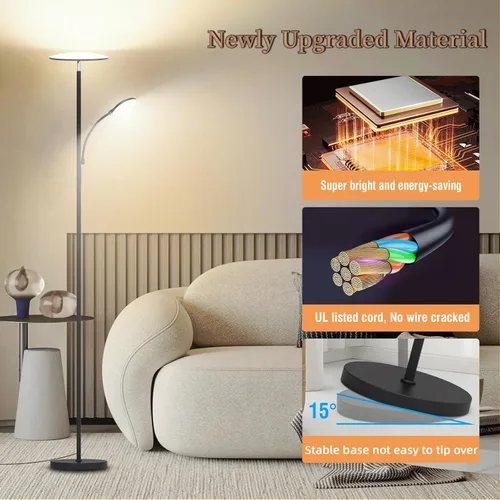 Miniatura 4 de Lámpara de pie, 42 W, 4500 lúmenes, lámpara de pie LED súper brillante con luz de lectura giratoria, control remoto táctil y función de memoria